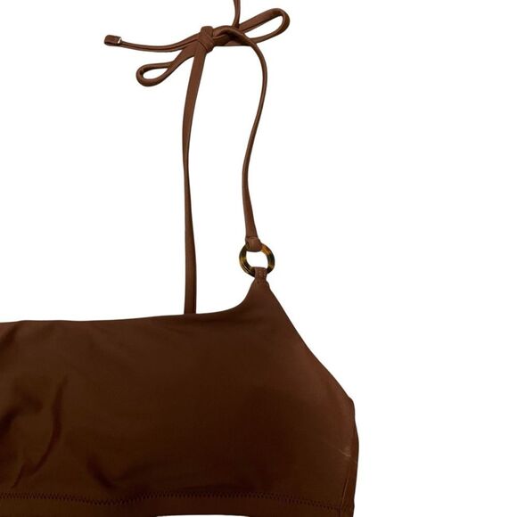 J.Crew O-ring Tie Shoulder Bikini Top Brown MED NWT - Picture 2 of 5